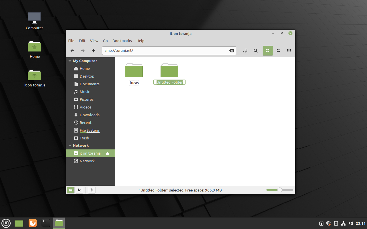 User lucas acessando partilha IT em cliente Linux