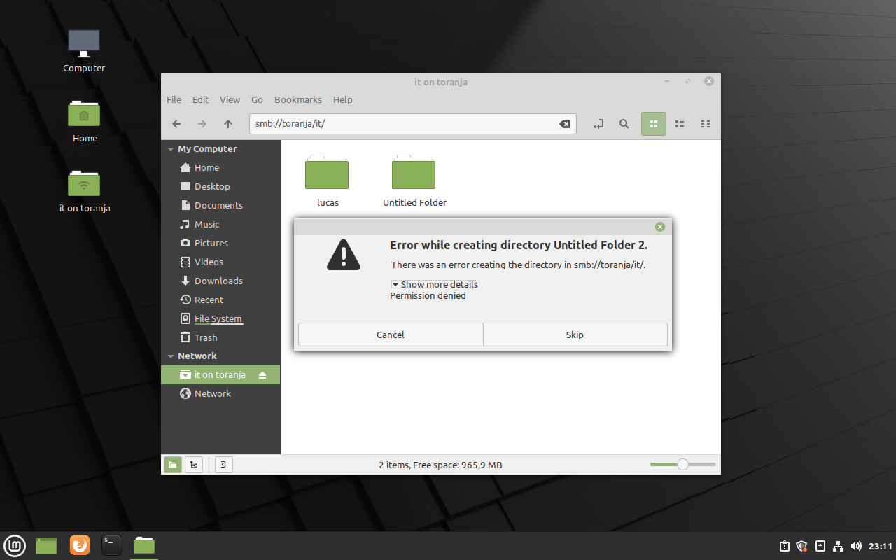 User filipa acessando partilha IT em cliente Linux
