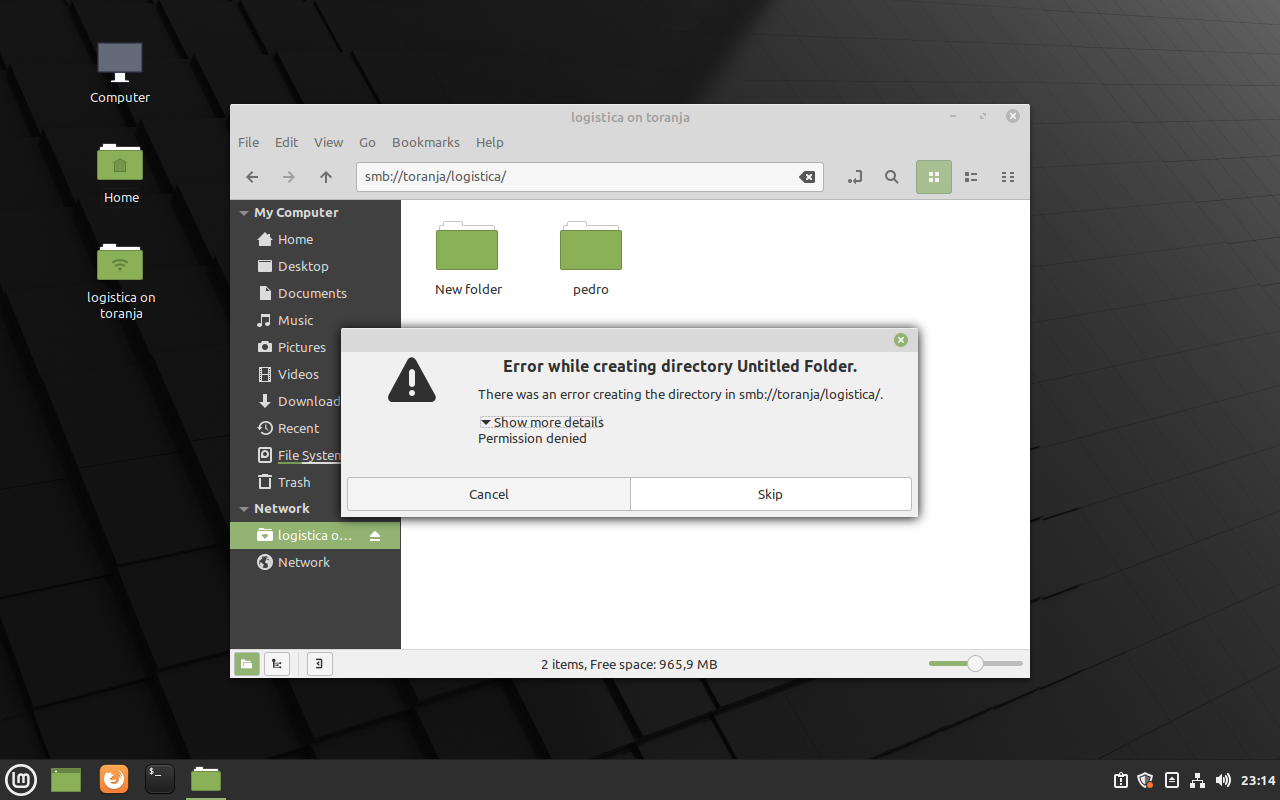 User marta acessando partilha LOGISTICA em cliente Linux