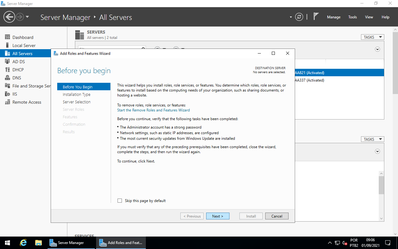 Add Roles and Features Wizard