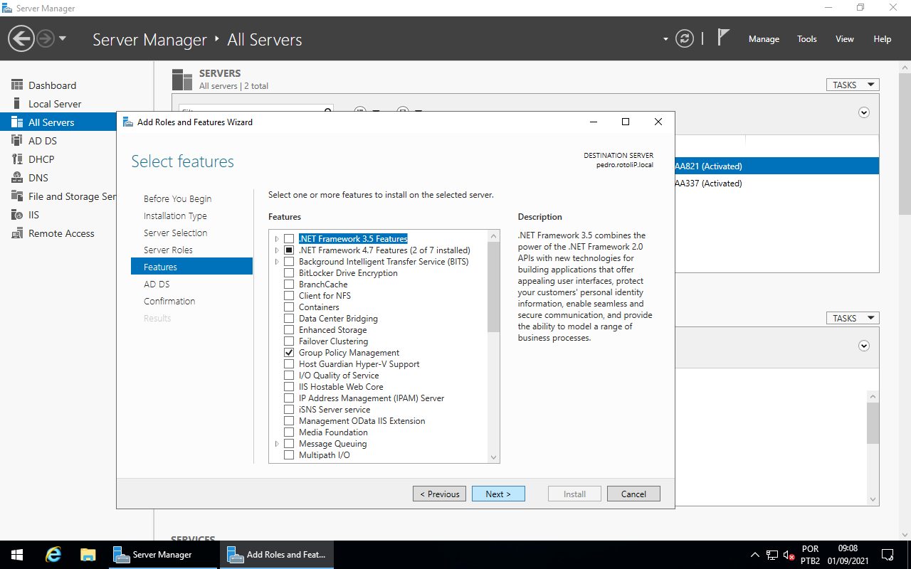 Add Roles and Features - Features