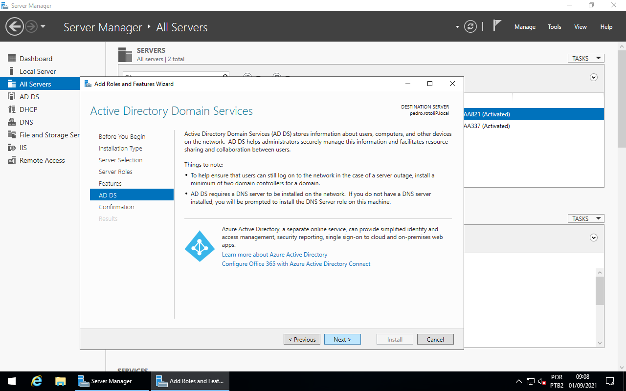 Add Roles and Features - AD DS