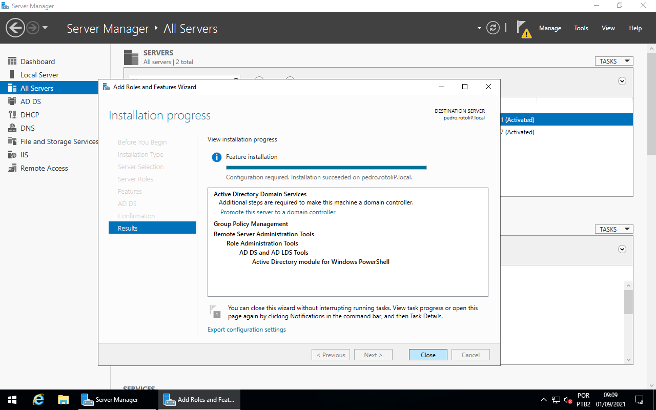 Add Roles and Features - Installation Completed