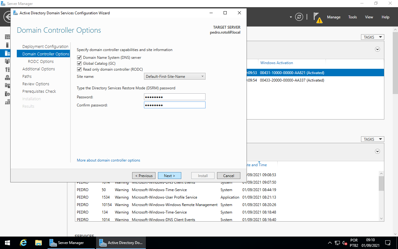 Domain Controller Options - RODC