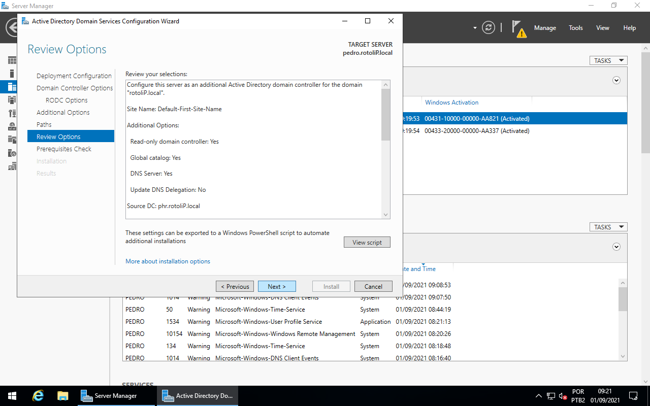 Review Options - Save PowerShell script