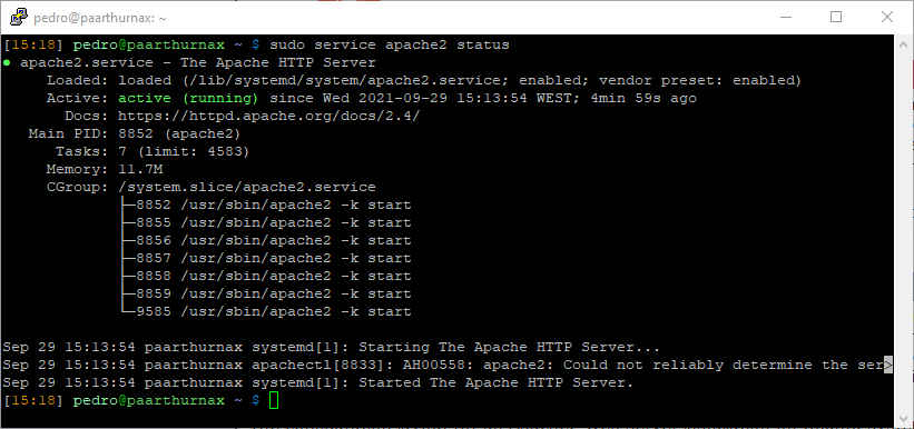 Apache2 service status