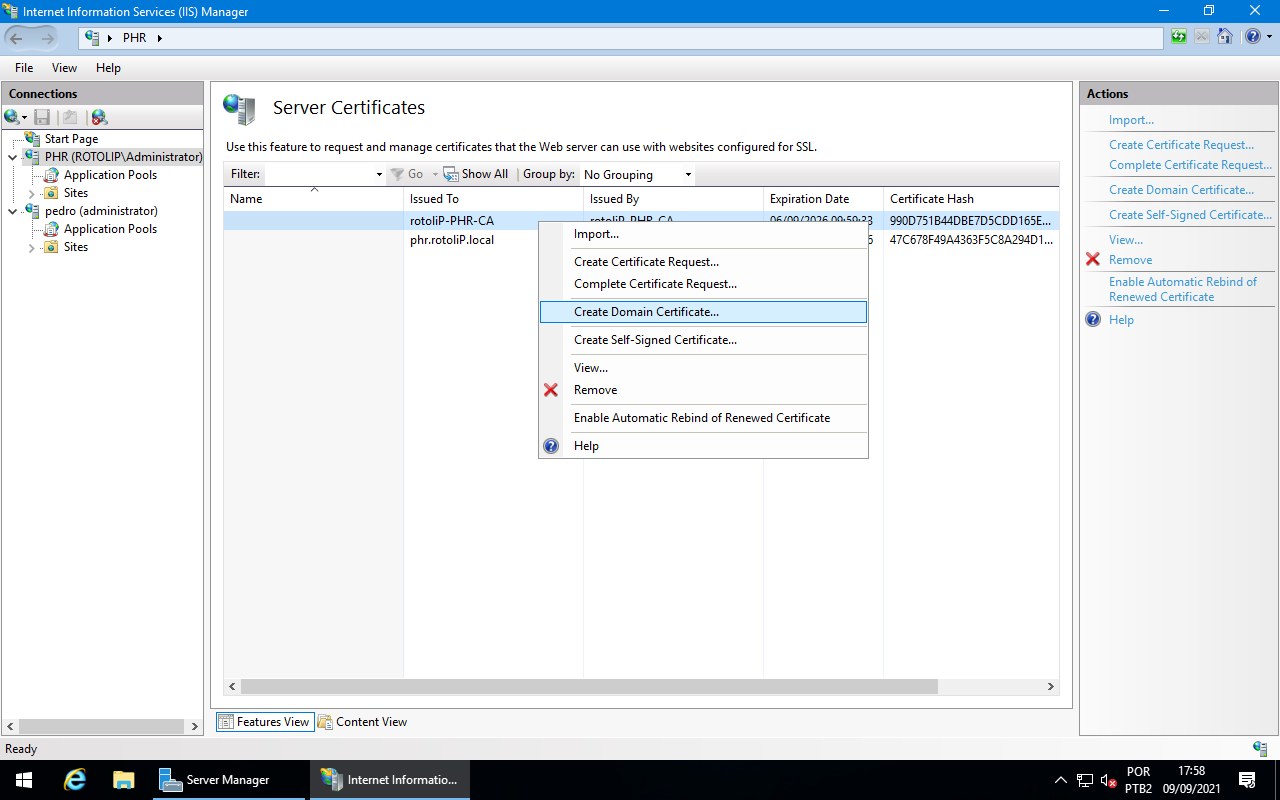 Create Domain Certificate