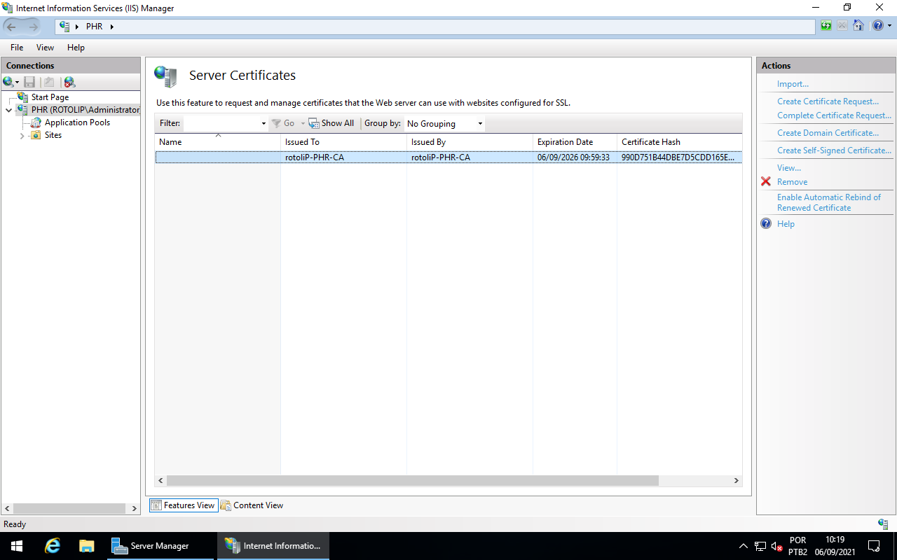 IIS Manager - Server Certificates