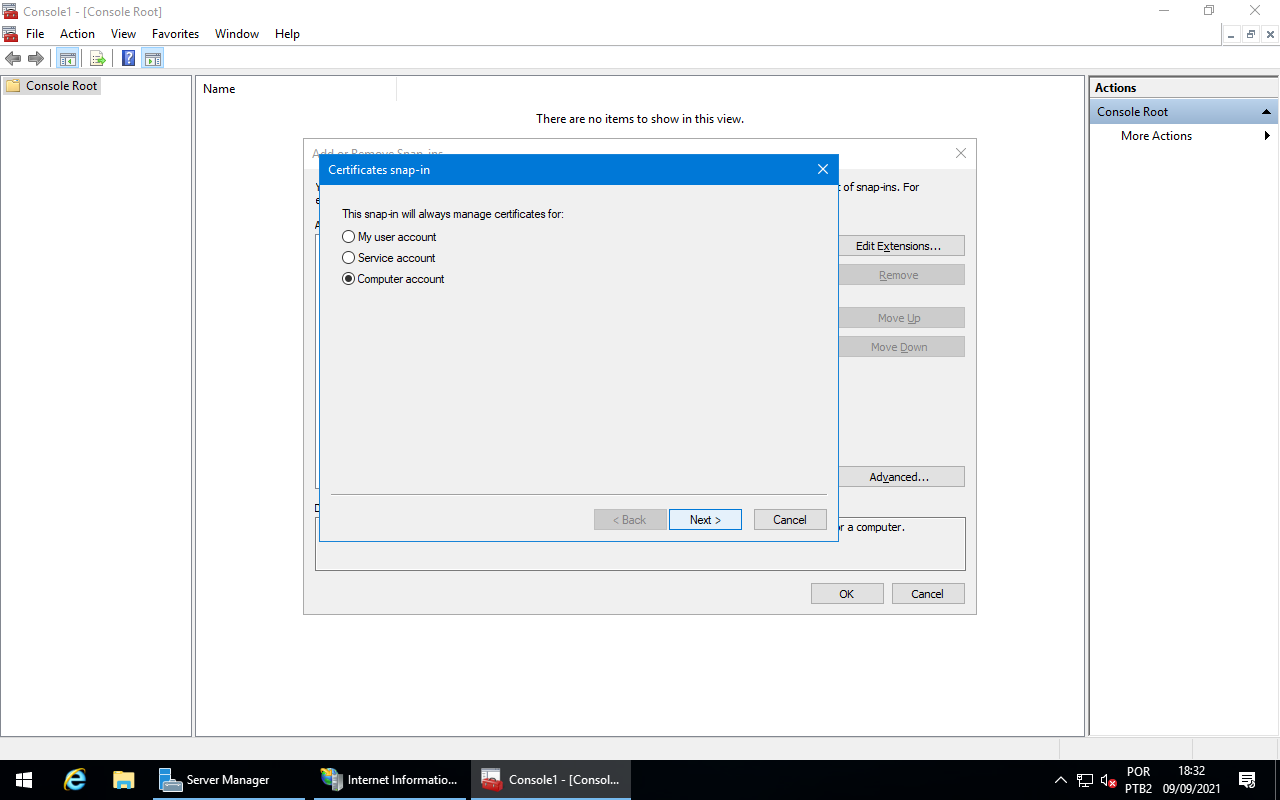 Certificates snap-in - Computer account