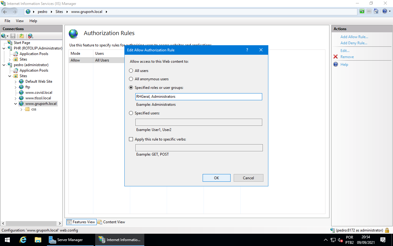Specified rules or user groups