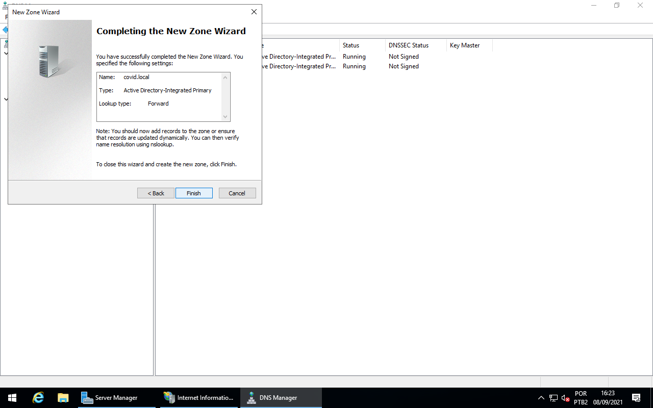 Completing the New Zone Wizard