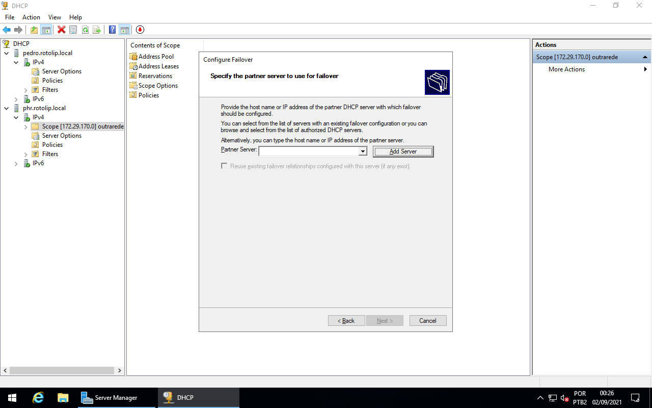 DHCP Failover - Specify partner server