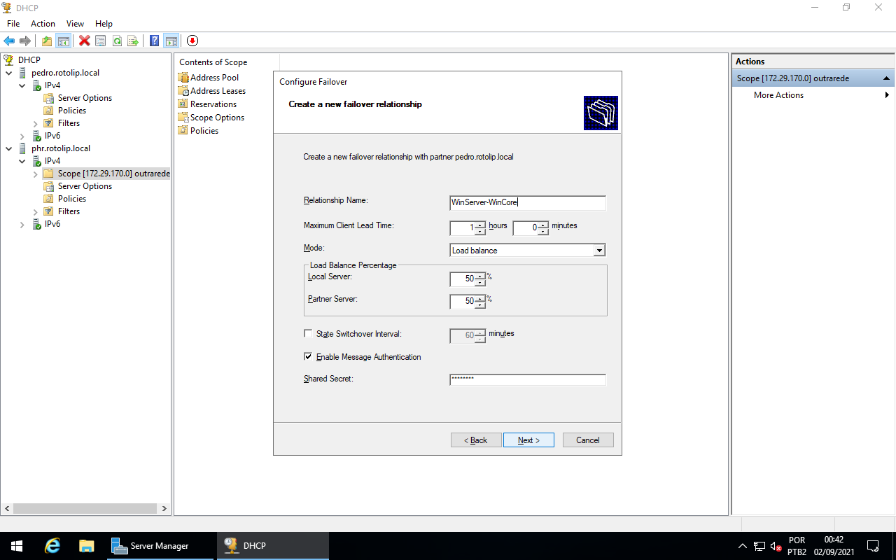 DHCP Failover - New failover relationship