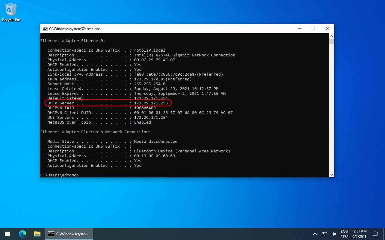 Cliente receiving IP from Windows Core