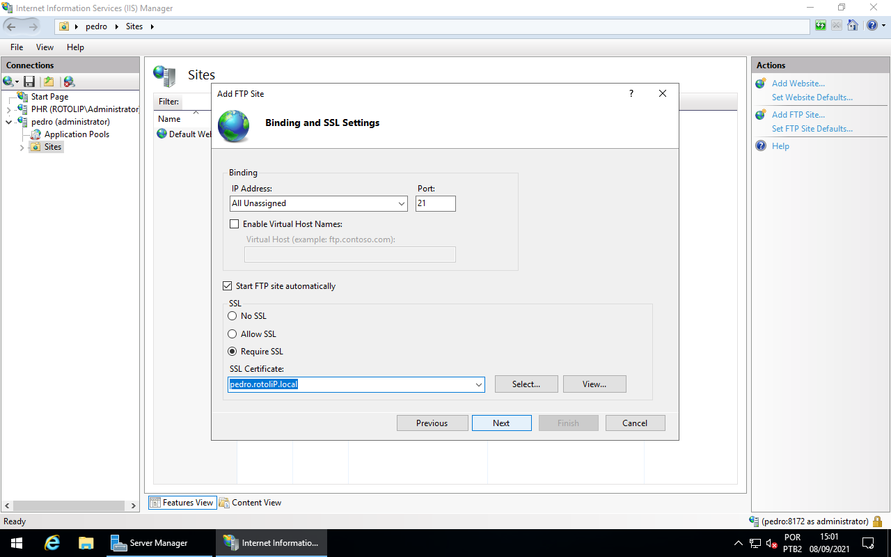 Binding and SSL Settings