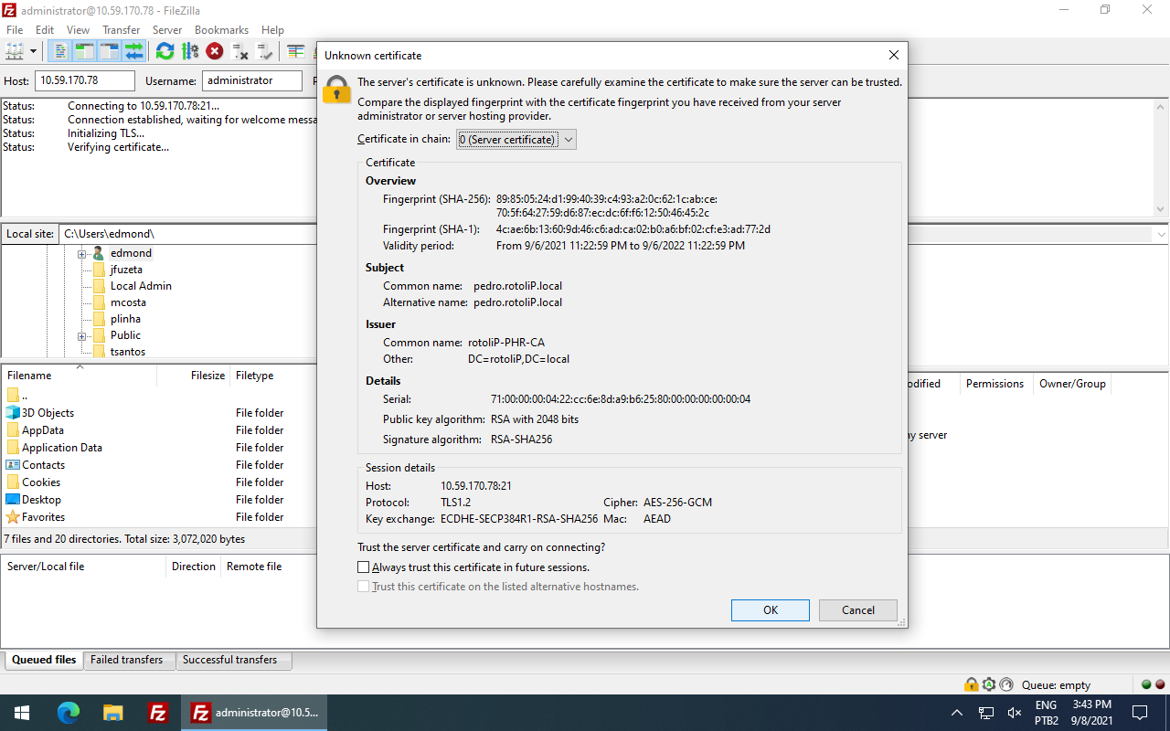 FTP Server SSL Certificate