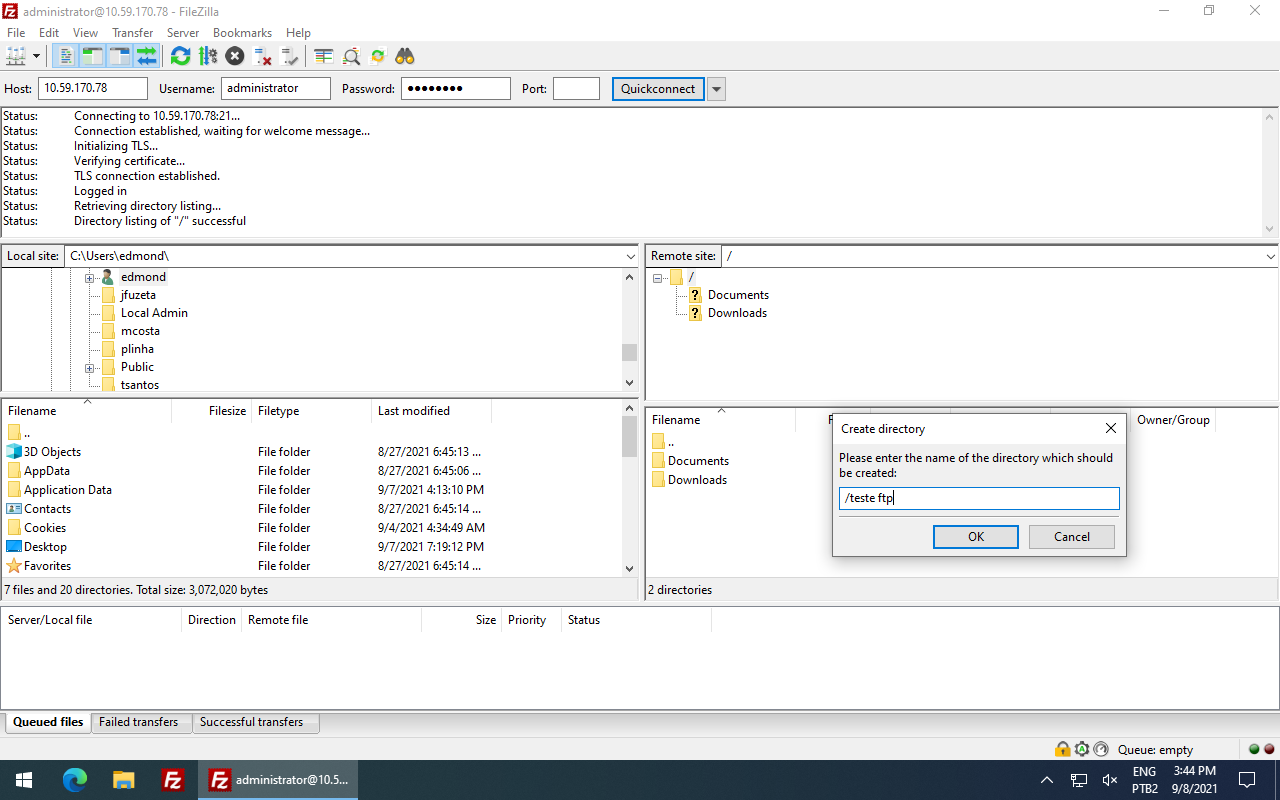 FTP Server - create new folder