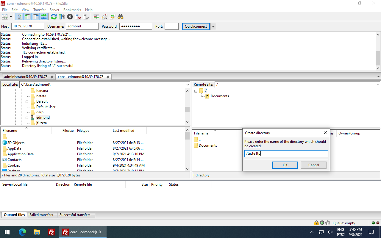 FTP Server - Create new folder for current user