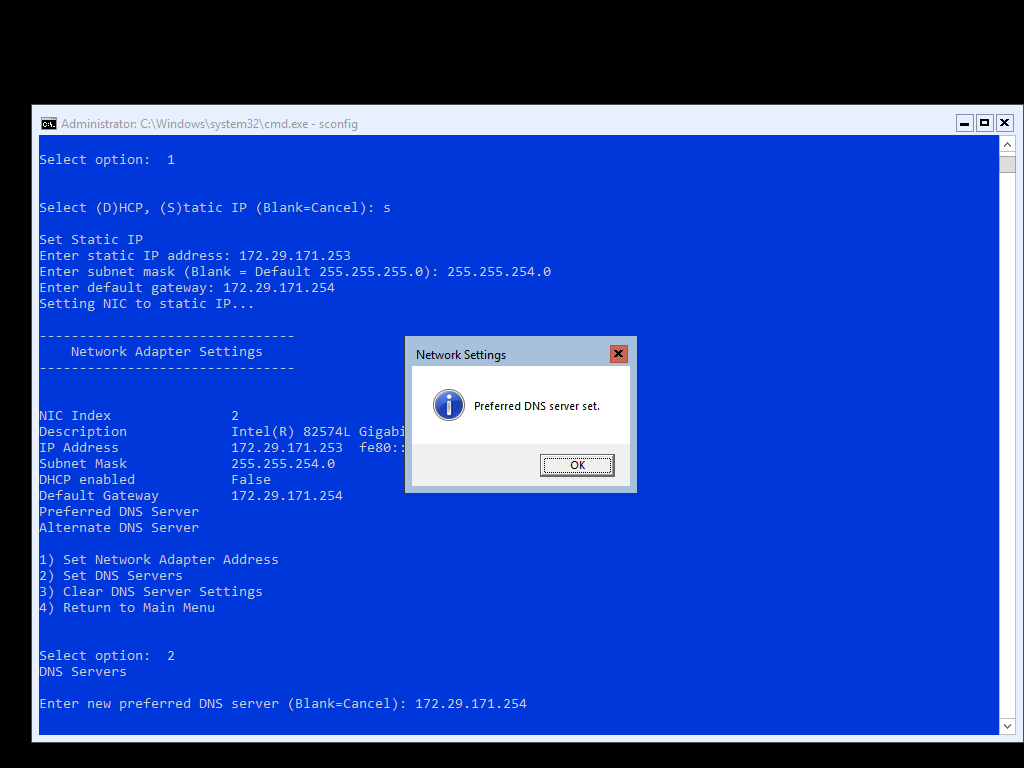 DNS server address configured