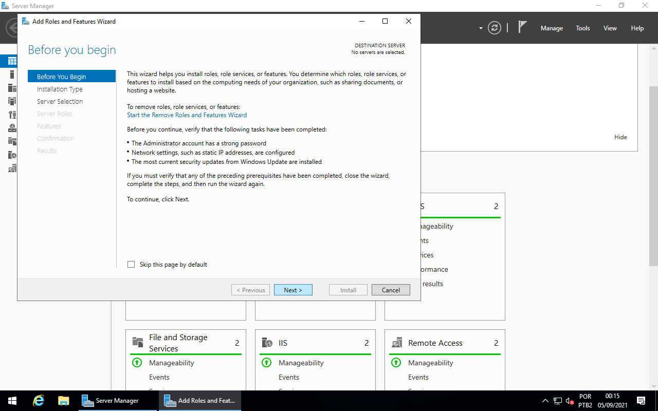 Add Roles and Features Wizard