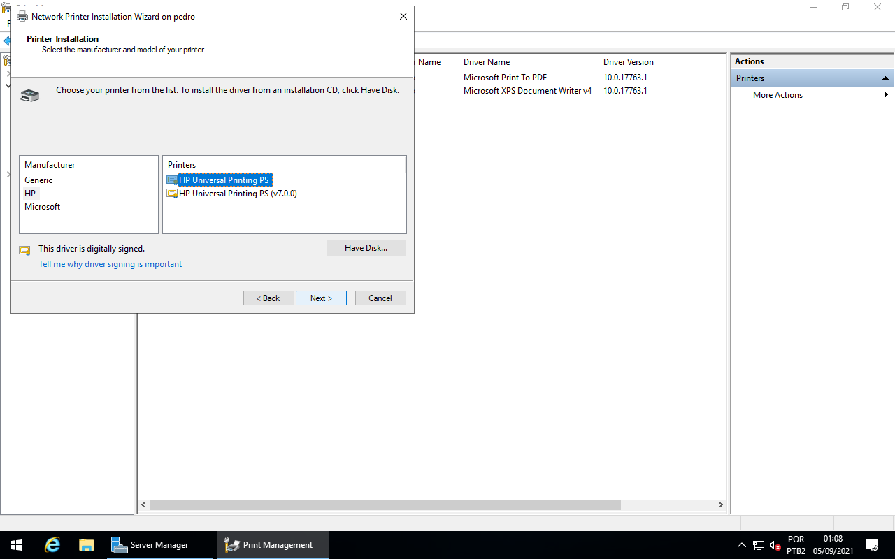 Printer Installation - Driver Selection