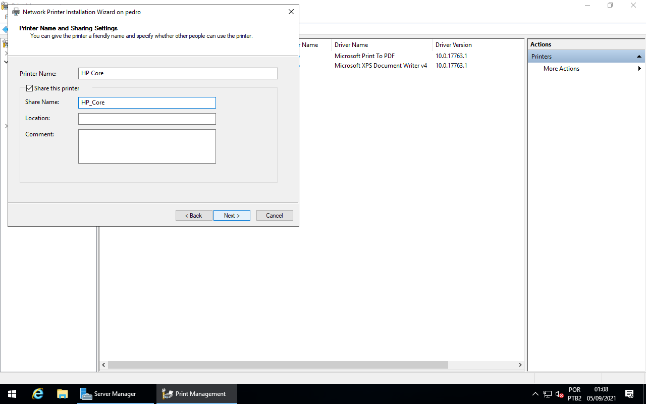 Printer Installation - Printer Name