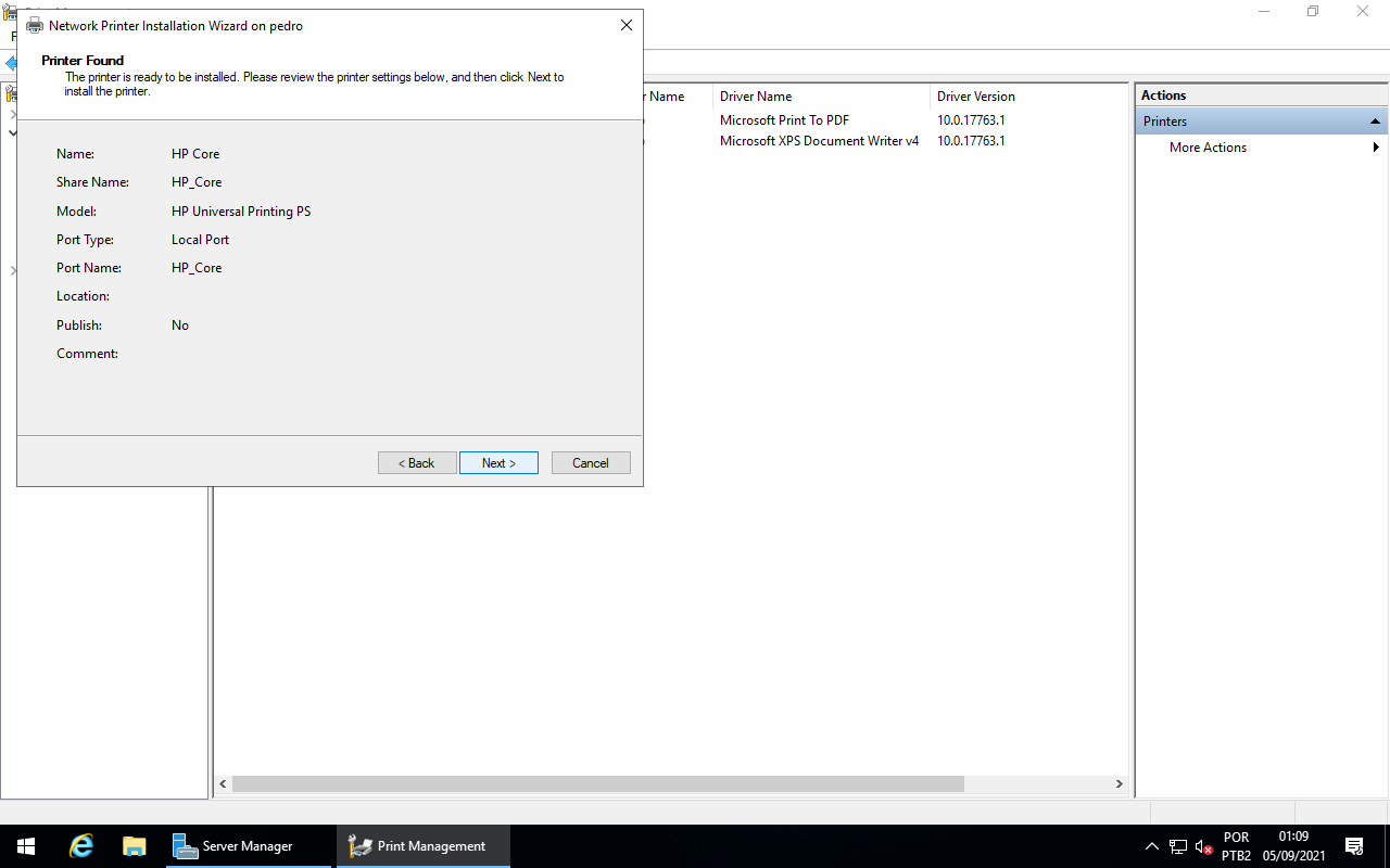 Printer Installation - Settings review