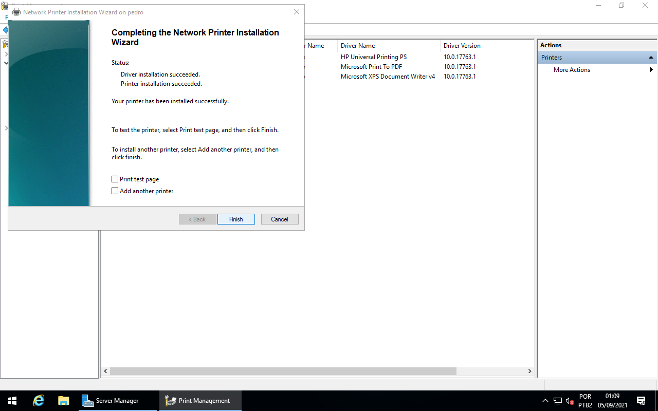 Printer Installation - Finish