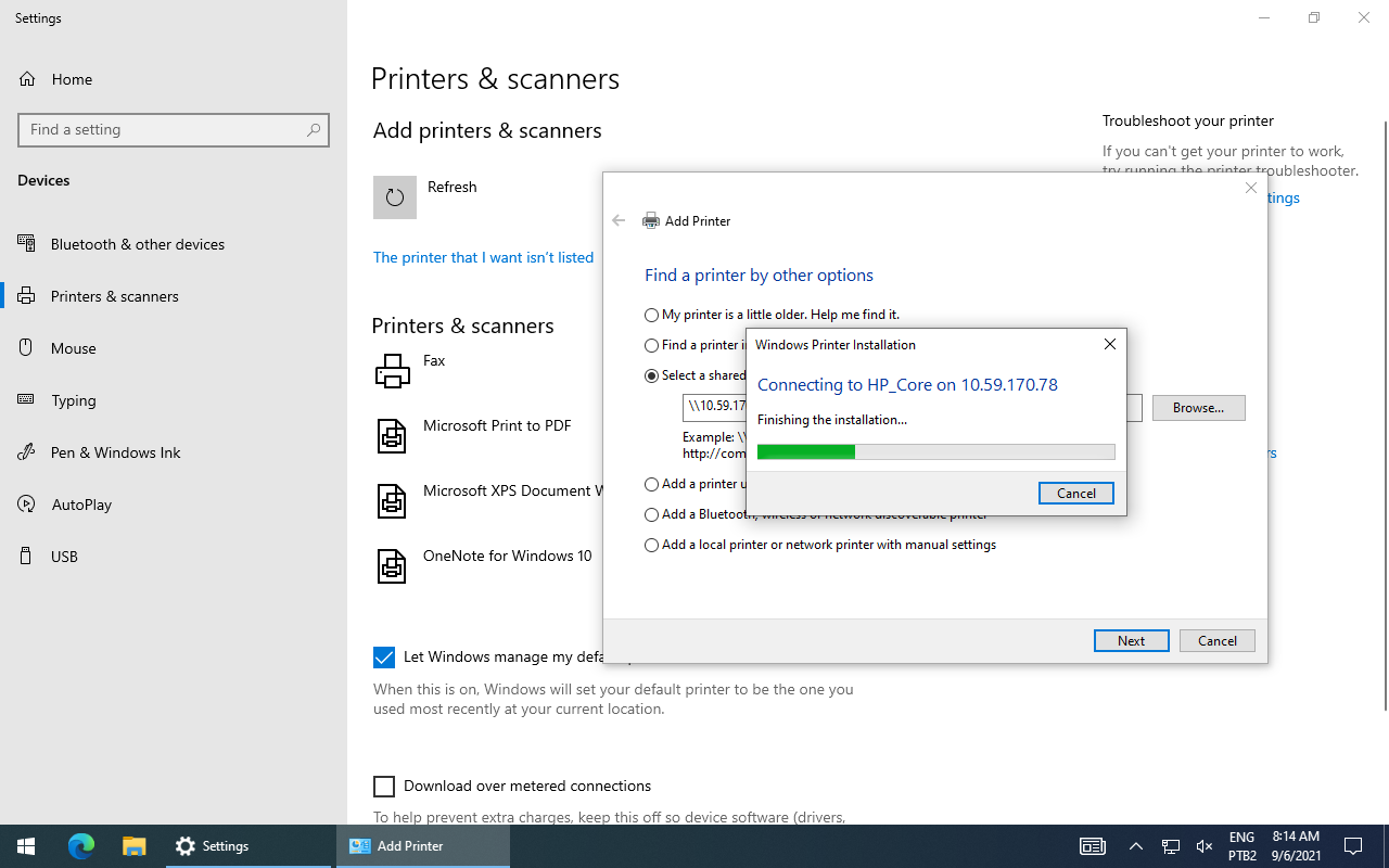 Client - Connecting to printer