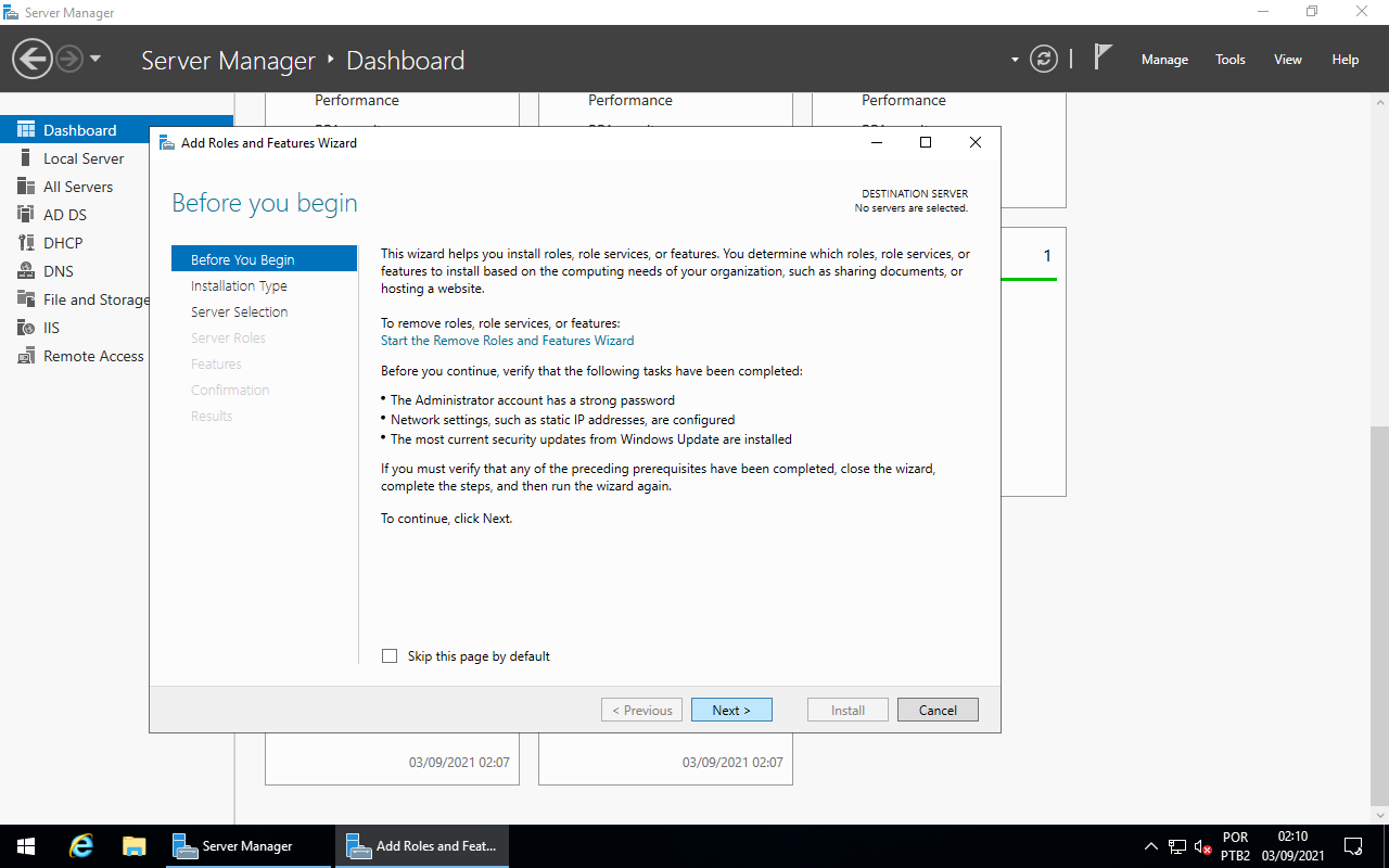 Add Roles and Features Wizard