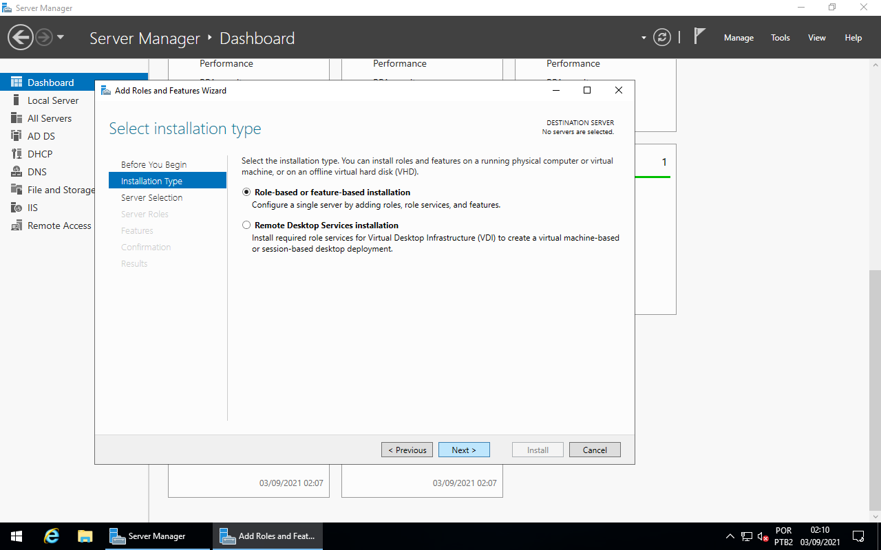Add Roles and Features - Role or feature-based installation