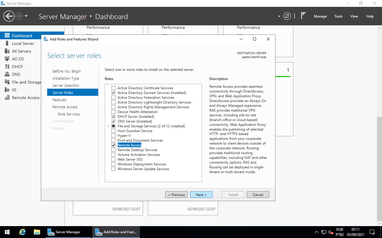 Select server roles - Remote Access