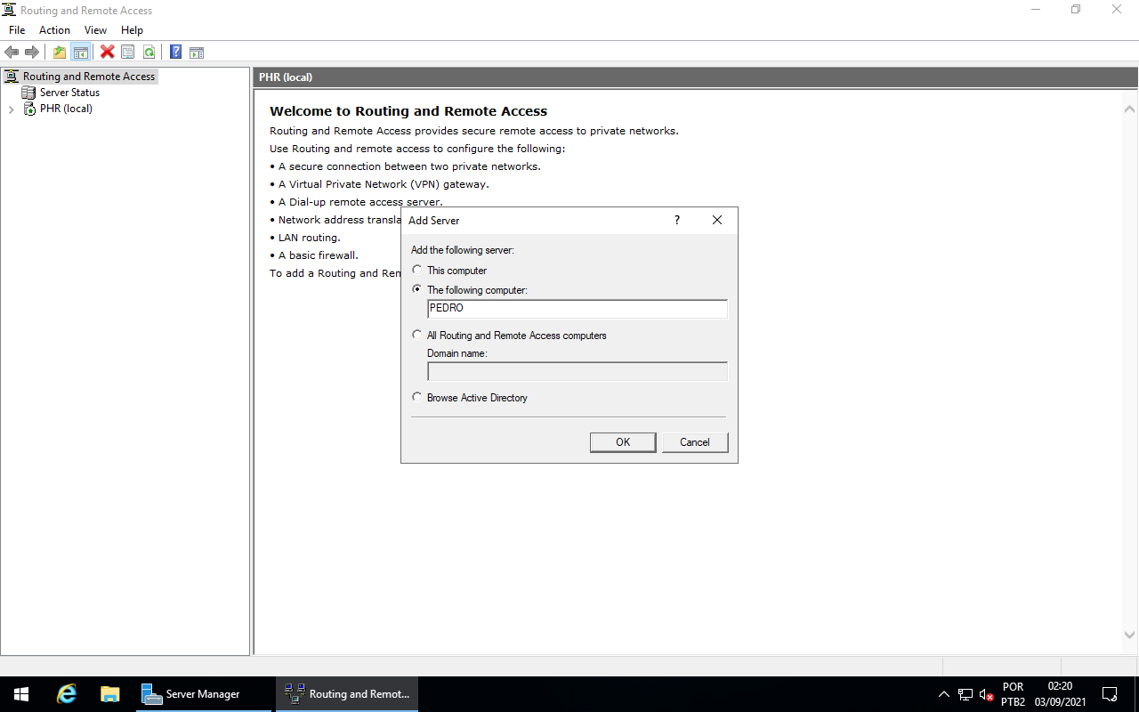 Routing - Select the server to be added