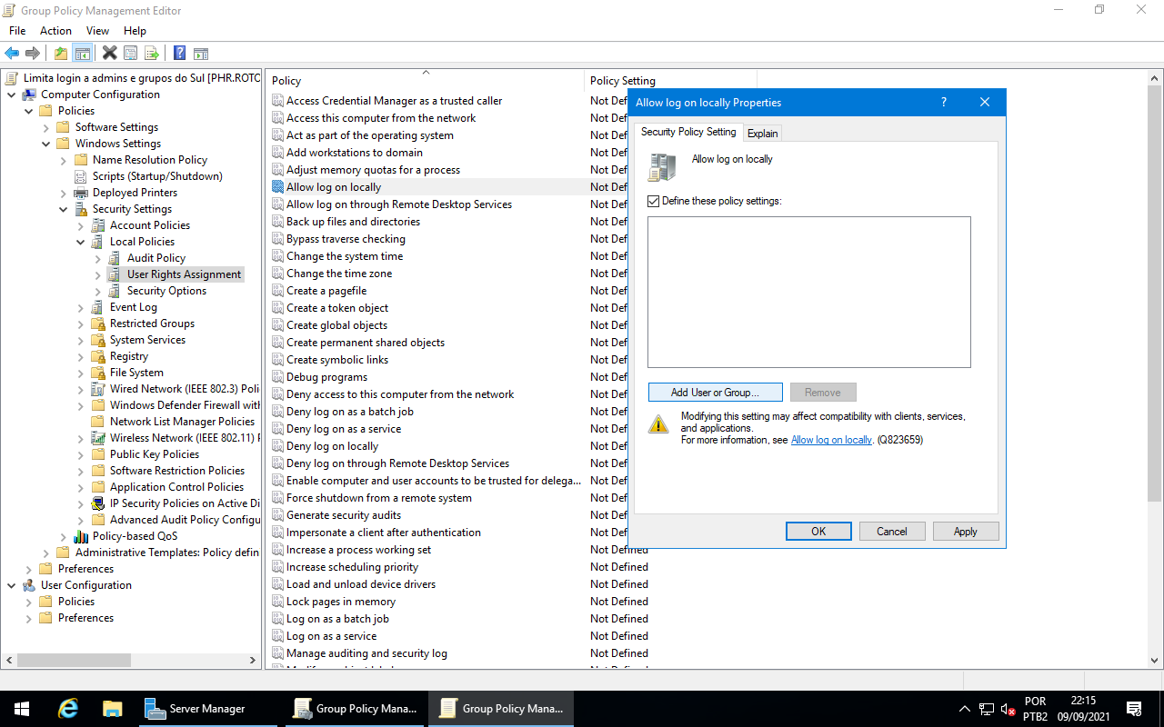 Define polici settings