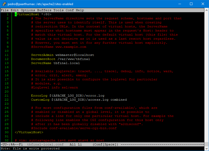 tbfinal.local Virtual Host configuration
