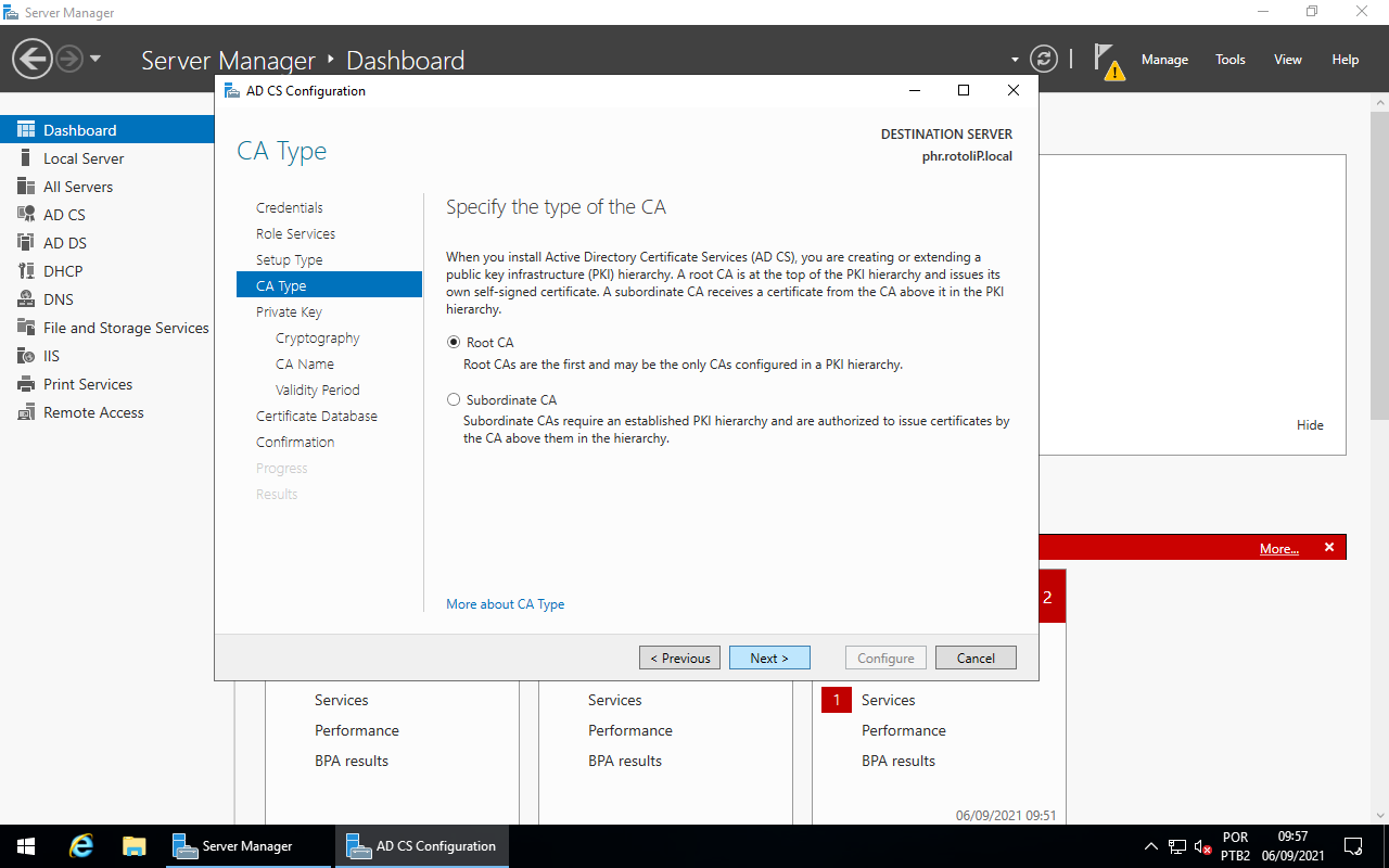 AD CS Configuration - Type of CA