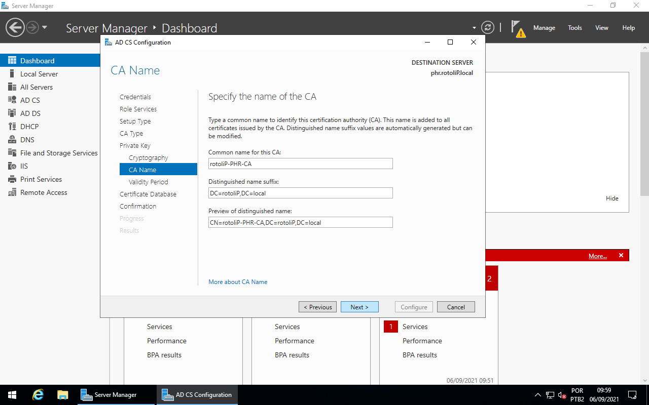AD CS Configuration - Name of the CA