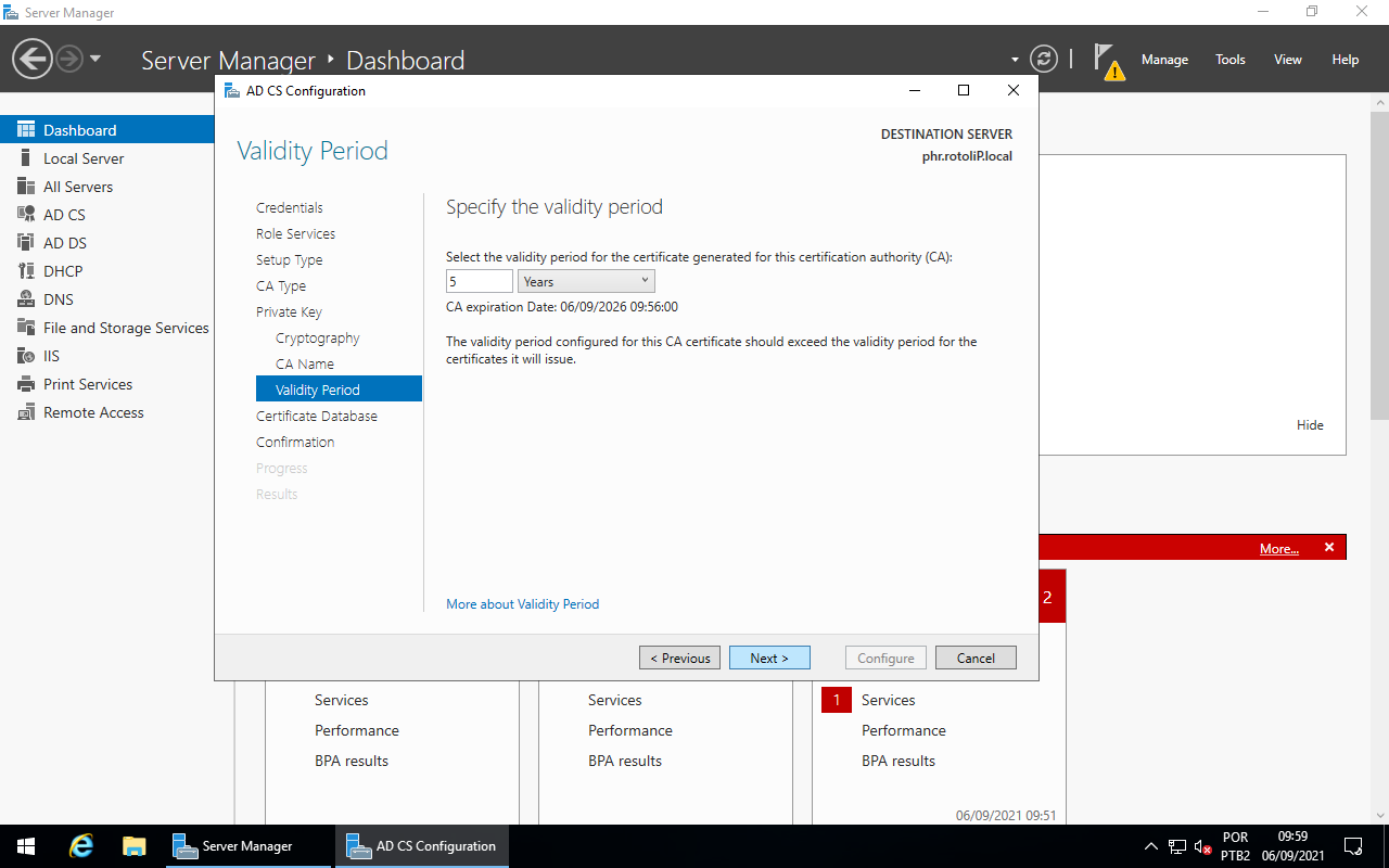 AD CS Configuration - Validity period