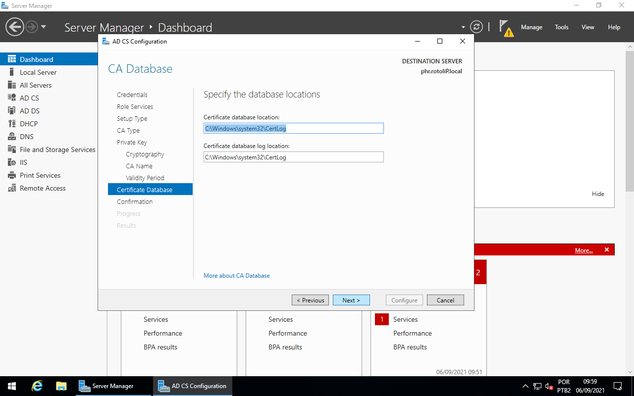 AD CS Configuration - Database locations