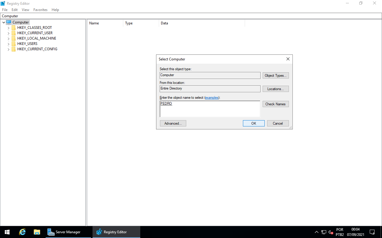Registry Editor - Select Computer