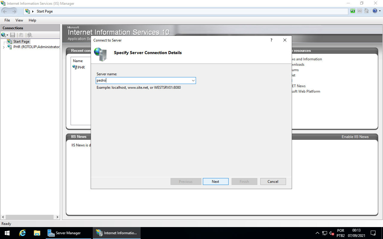 IIS Manager - Connect do Server