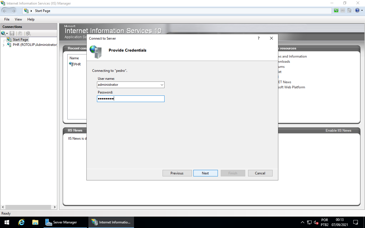 IIS Manager - Provide Credentials