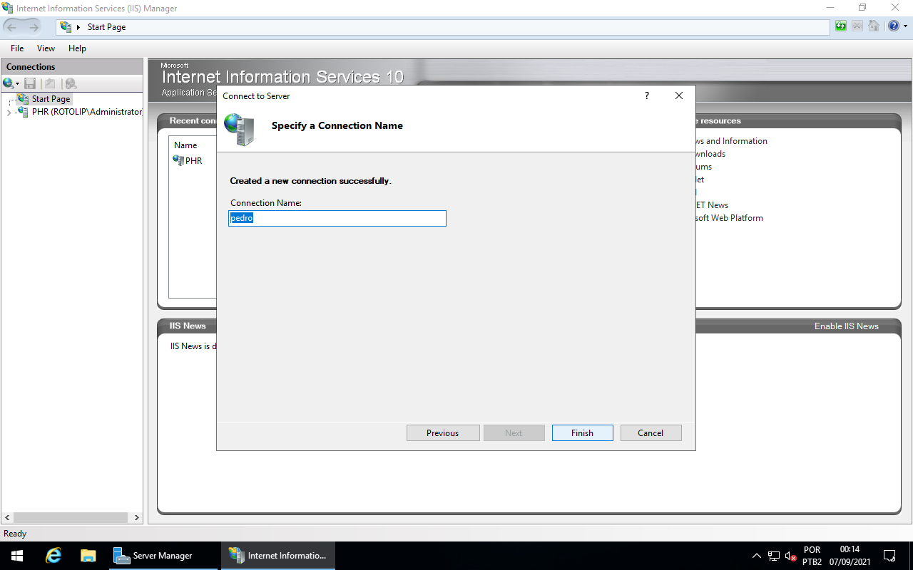 IIS Manager - Connection Name
