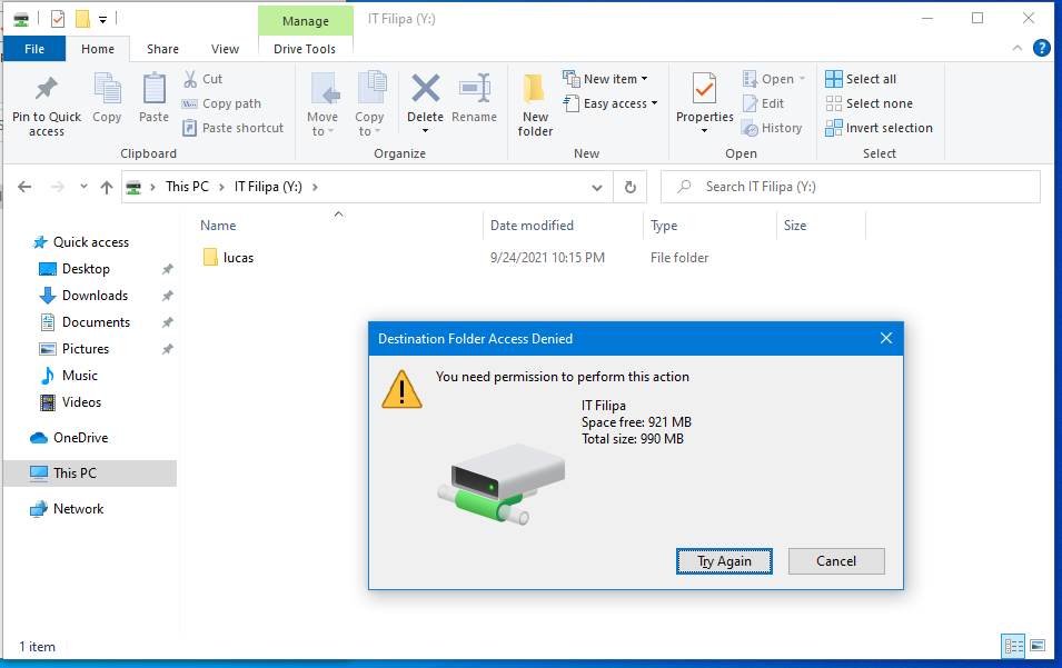 User Filipa acessando partilha IT