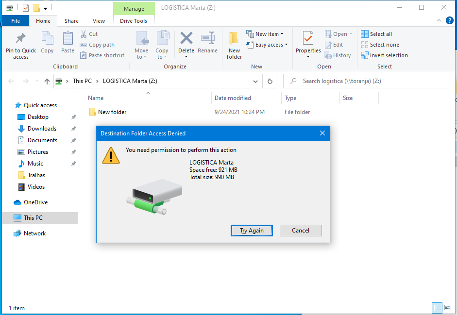 User marta acessando partilha LOGISTICA