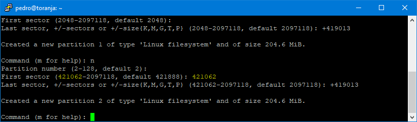 fdisk - second partition starting sector