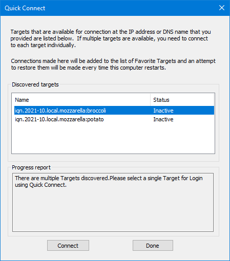iSCSI Initiator - Quick Connect