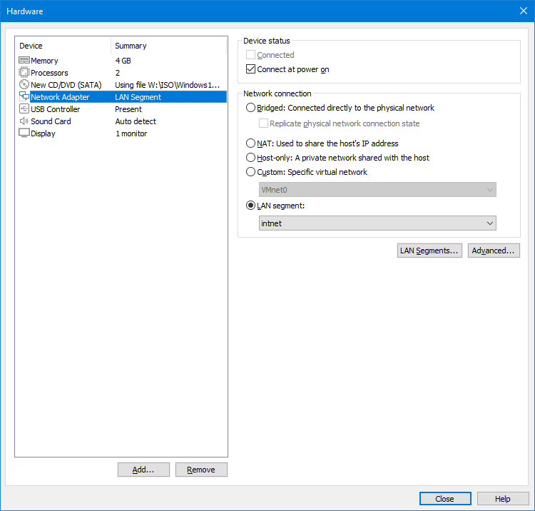 Customize Hardware - LAN segment
