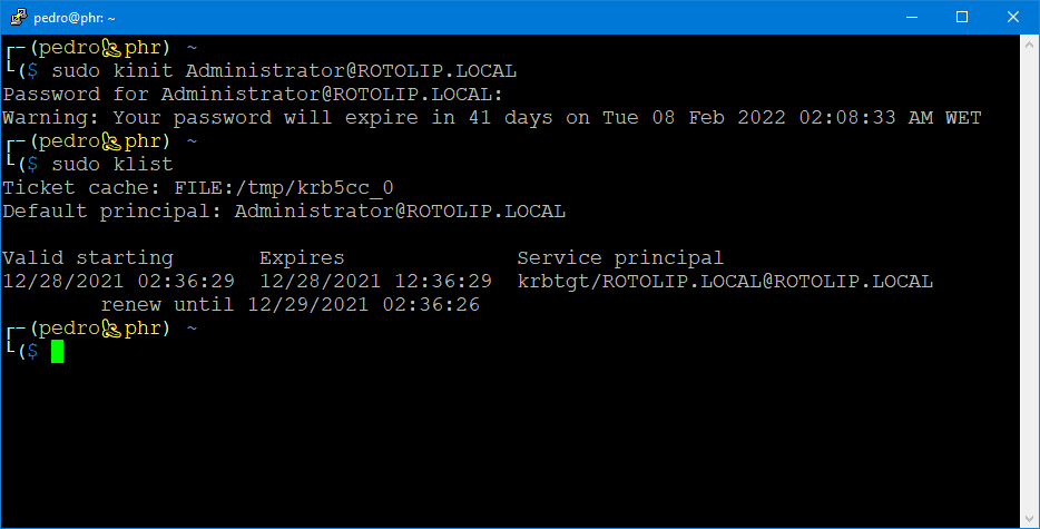 Ticket Kerberos criado para conta de administrador