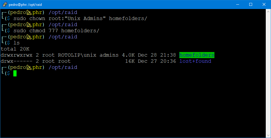 Permissões das pastas partilhadas